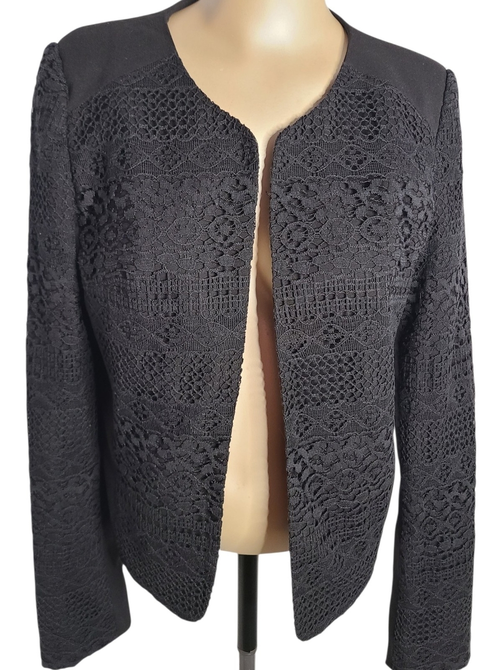 ​Crescent Stitch Fix Black Lace Open Front Blazer Jacket Medium
